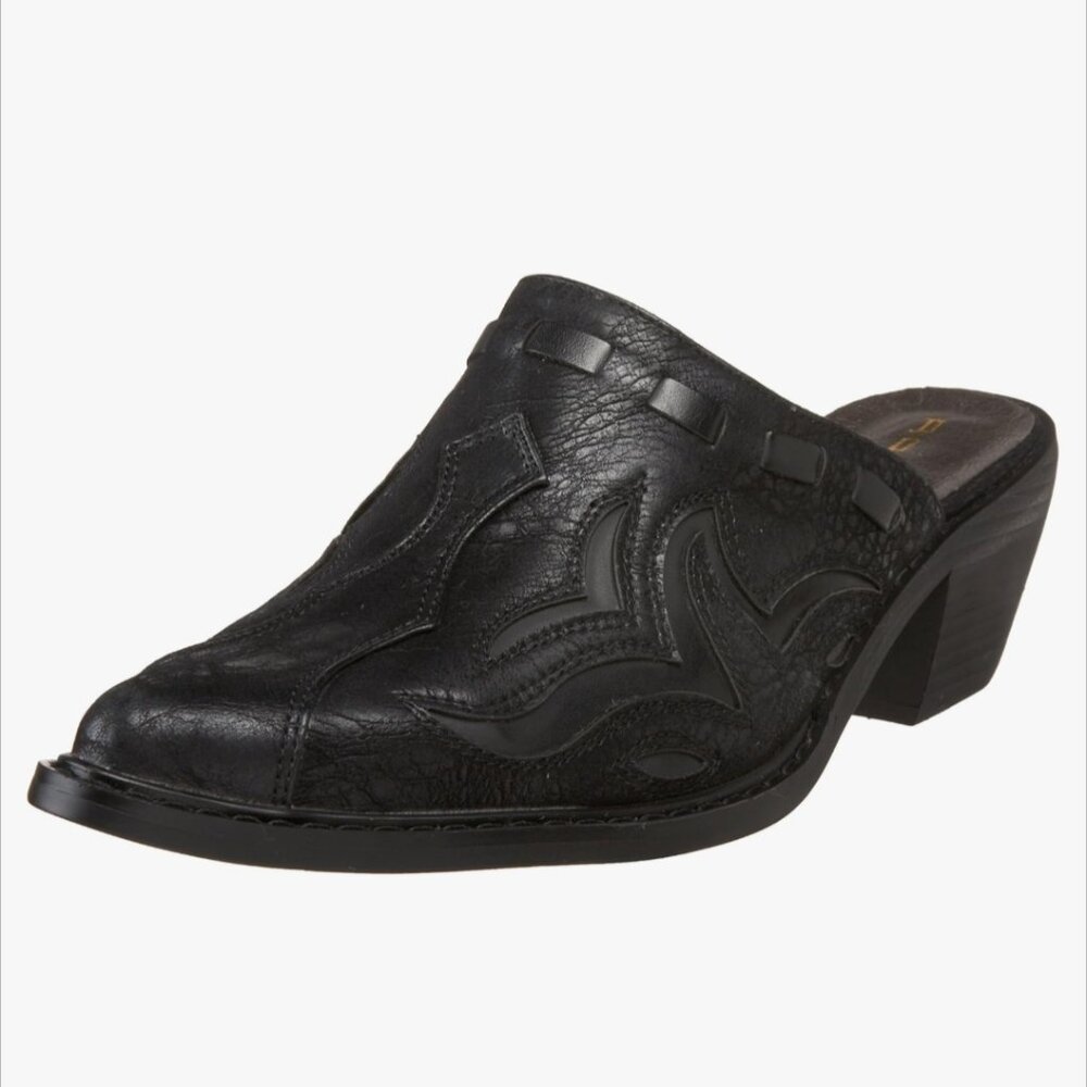 NWT Roper Women's 1555 Western Mule Cowgirl Syn Leather Shoes Heels Black 9.5